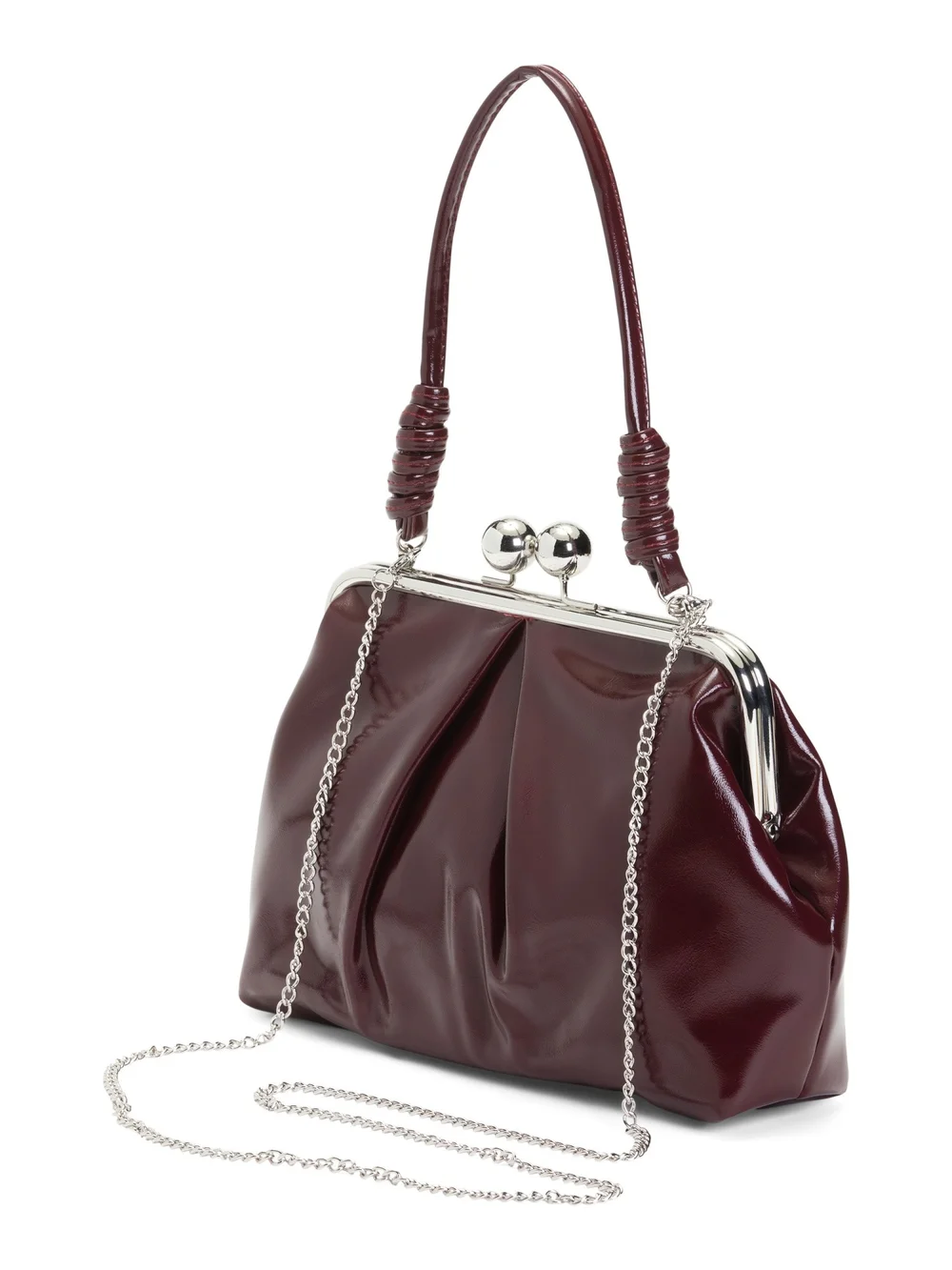 Rachel Zoe Glossy Burgundy Patent Frame-Top Clutch with Chain